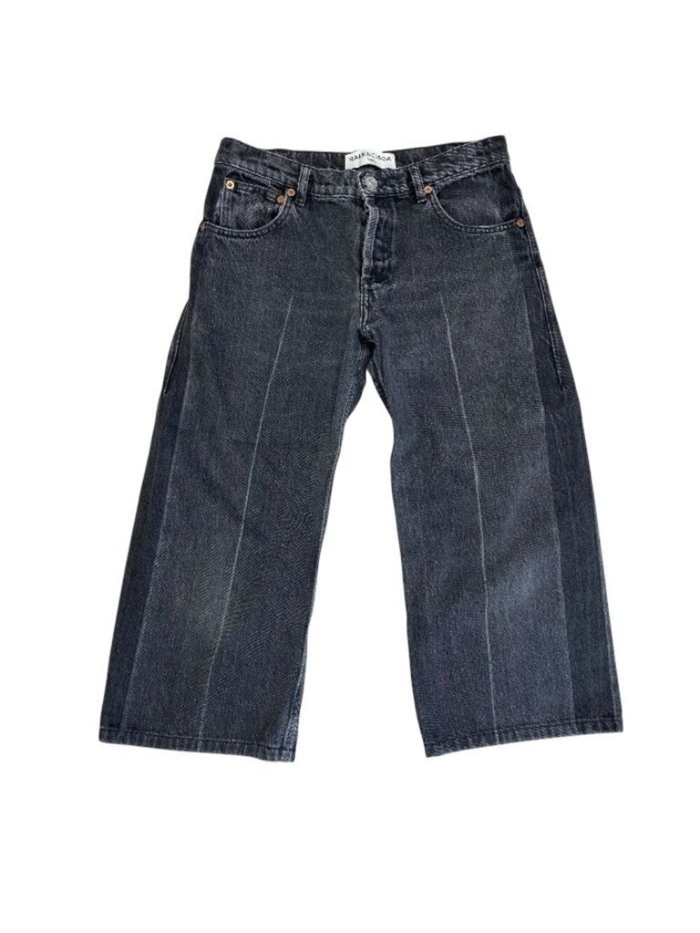 Balenciaga Denim Pants Pleated Wide Silhouette Cotton Black